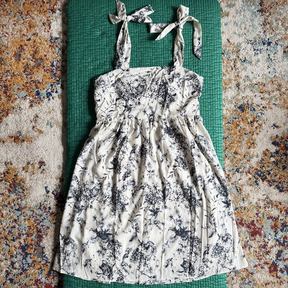 NEW NWT GILLI Babydoll Dress L Blue White Floral Lined Victorian Bridgerton Fall